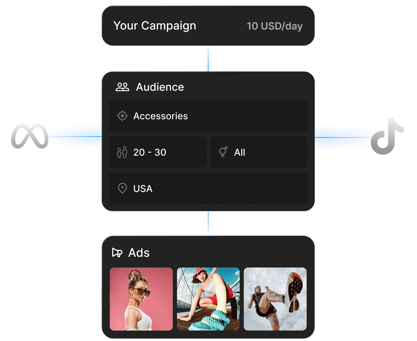 Launch campaigns on Meta and TikTok